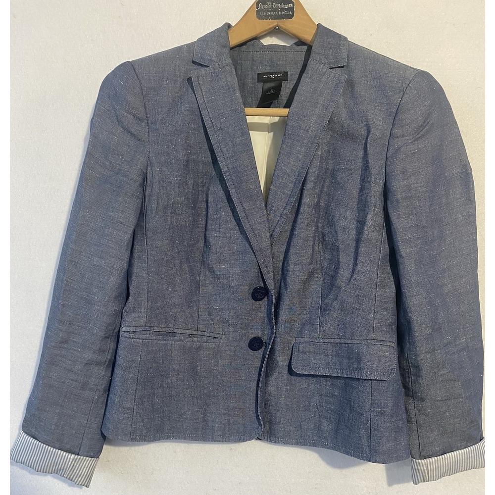Ann Taylor Two Button Blazer Jacket Blue Career Business Womens 6